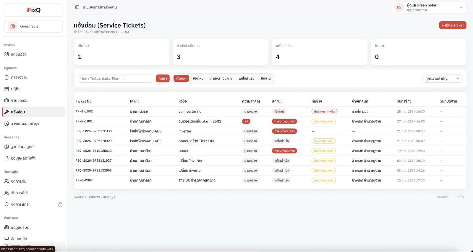 หน้าแจ้งซ่อม Service Ticket iFixQ